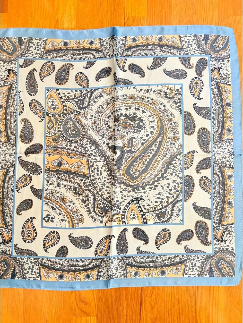 Elegant Blue and Beige Paisley Scarf - Lightweight Fashion Accessory